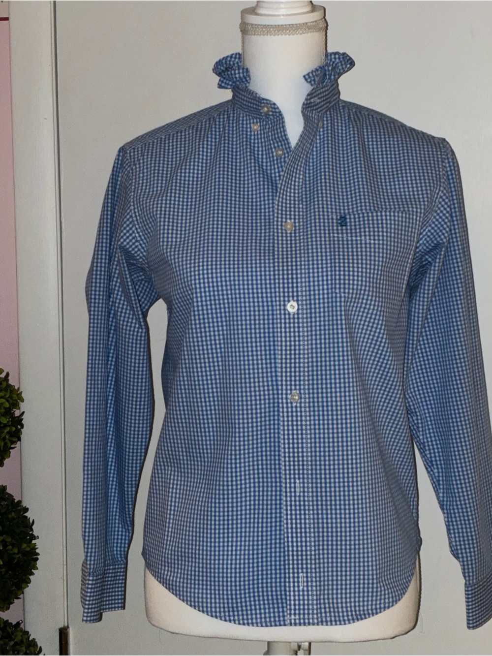 Up- Cycled, Re-Worked Ruffled Collar “Girly” Shirt. - Picture 2 of 6